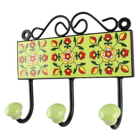 Pea Green Tiny Flower Ceramic Tile Hook